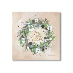 Stupell Industries Joy To The World Holiday Floral Wreath Canvas Wall Art