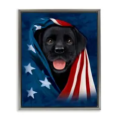 Stupell Industries Labrador & American Flag Floater Framed Art Gray
