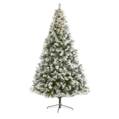 9ft. Pre-Lit Flocked Oregon Pine Artificial Christmas Tree, Clear LED Lights