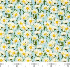 SINGER Daisys on Blue Cotton Fabric