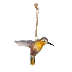 Hello Honey&reg; 4.75" Purple & Yellow Hand-Painted Glass & Resin Hummingbird Ornament with Glitter
