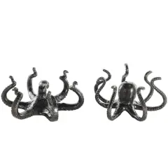 Black Aluminum Metal Octopus with Splayed Arms Sculpture Set