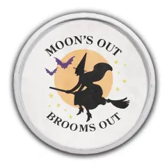 20" Moon's Out Brooms Out Round Wall Art in White Frame