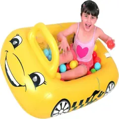 Pool Central&reg; 3.75ft. Yellow Inflatable Kiddie Car Ball Pit & Pool Float