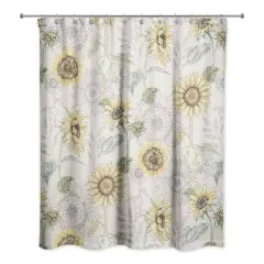 Sunflower Pattern Shower Curtain Cream