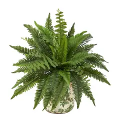 15" Boston Fern Artificial Plant with Tuscan Ceramic Green Scroll Planter