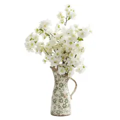 24" Cherry Blossom Artificial Arrangement in Floral Pitcher