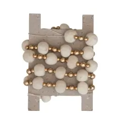 Hello Honey&reg; 6ft. Cream & Gold Handmade Wool Felt Ball & Plastic Bead Garland