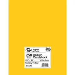 PA Paper&trade; Accents 8.5" x 11" 65lb. Smooth Cardstock, 250 Sheets Canary Yellow