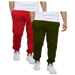 Galaxy by Harvic Men's Fleece-Lined Jogger Sweatpants 2 Pack Red/Olive