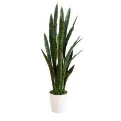 4ft. UV Resistant Artificial Snake Plant in White Decorative Planter