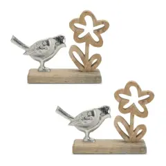 Metal Bird & Flower on Wood Base D&eacute;cor, 2ct.
