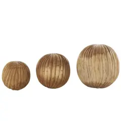 Brown Teak Wood Carved Textured Orbs Set