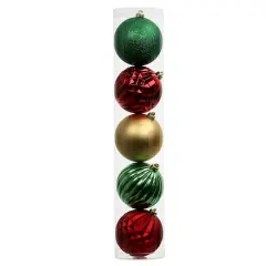 5 Pack 150mm Red, Green & Gold Shatterproof Ball Ornaments by Ashland&reg;