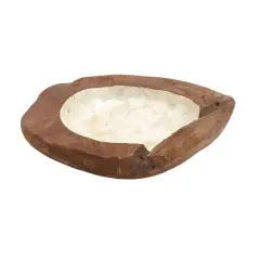 18" Brown Wood & Natural Shell Decorative Bowl