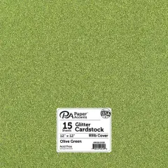 PA Paper&trade; Accents Glitter 12" x 12" Cardstock, 15 Sheets Olive Green