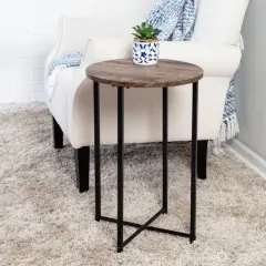 Honey Can Do Natural X-Pattern Base Round Side Table