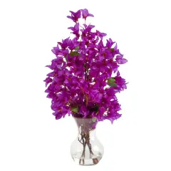 22" Artificial Purple Bougainvillea Arrangement with Fluted Glass Vase