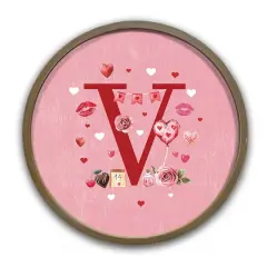 Valentine Things Monogram Round Brown Framed Print
