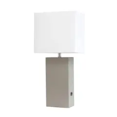 Lalia Home Lexington 21" Leather Table Lamp with USB Charging Port Gray