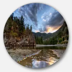 Designart - Peaceful Evening at Mountain Creek' Landscape Metal Circle Wall Art