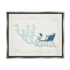 Stupell Industries Seahorse Santa Sled Nautical Christmas Framed Floater Canvas Wall Art Gray