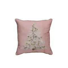 16" Pink Embroidered Christmas Tree Throw Pillow by Ashland&reg;