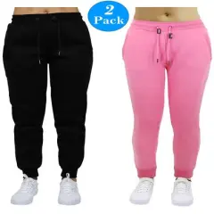 Galaxy by Harvic Women&rsquo;s Slim Fit Heavyweight Fleece-Lined Joggers 2 Pack Black/Pink