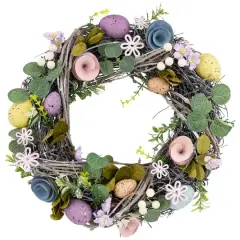 13" Speckled Eggs & Flowers Easter Wreath