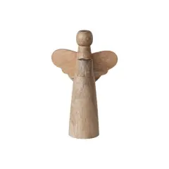 Hello Honey&reg; 10" Natural Tall Mango Wood Angel Taper Candle Holder