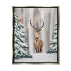 Stupell Industries Seasonal Deer Winter Landscape Framed Floater Canvas Wall Art Gray