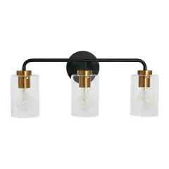 Hello Honey&reg; Robert Stevenson Lighting Kendrick Matte Black & Brushed Gold Metal & Glass 3-Light Vanity Light