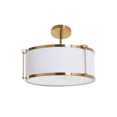 Hello Honey&reg; 10" Metal Semi-Flush Mount Ceiling Light with Captured Linen Shade White and Brushed Brass