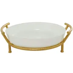 CosmoLiving by Cosmopolitan 19" White Glass Kitchen Serving Bowl with Gold Metal Stand