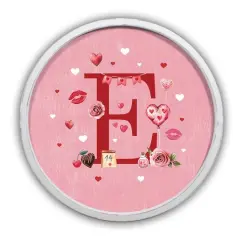 20" Valentine Things White Framed Round Monogram Print E