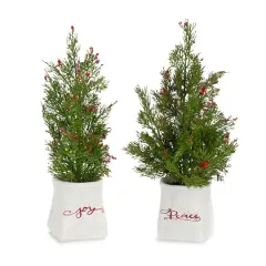14.25" & 16.5" Unlit Pine Artificial Potted Christmas Tree Set