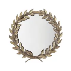 Hello Honey&reg; 18.5" Framed Round Antique Gold Metal Laurel Wreath Wall Mirror