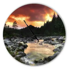 Designart 'Rocky Mountain River At Sunset Modern Wall Clock
