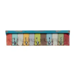 Multi Color Wood Coastal Wall Hooks with Shelf, 9" x 35" x 5"