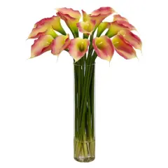 27" Pink Calla Lily Arrangement in Clear Cylinder Vase