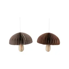 Hello Honey&reg; 2 Pack 8.5" Brown & Cream with Gold Glitter Edge Honeycomb Mushroom Folded Paper Ornaments