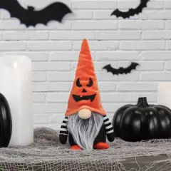 9.25" Halloween Jack-O-Lantern Striped Tabletop Gnome Figurine