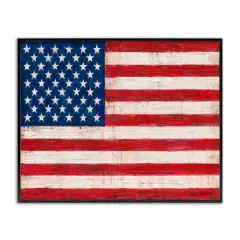 Stupell Industries Rustic American Flag Red White Blue Distressed Pattern Framed Giclee Art Black