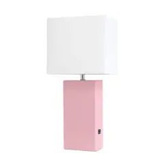 Lalia Home Lexington 21" Leather Table Lamp with USB Charging Port Pink