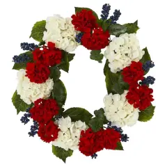 21'' White & Red Geranium with Blueberry Wreath