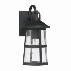 Hello Honey&reg; Nantucket Matte Black Coastal Metal & Glass Wall Mounted Outdoor Lantern Light