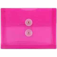 JAM Paper 5.25" x 7.5" Booklet Plastic Envelopes with Button and String Closure, 24ct. Fuchsia