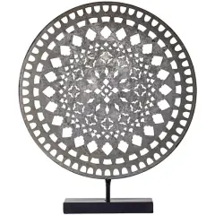 19" Silver Rustic Metal Medallion Sculpture