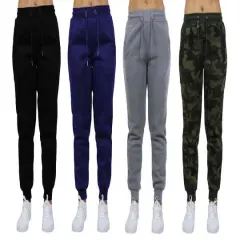 Galaxy by Harvic Women's Relaxed Fit Fleece-Lined Jogger Sweatpants 4 Pack Black/Navy/Heather Gray/Woodland