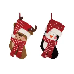 Glitzhome&reg; 18.9" 3D Penguin & Reindeer Hooked Stockings, 2ct.